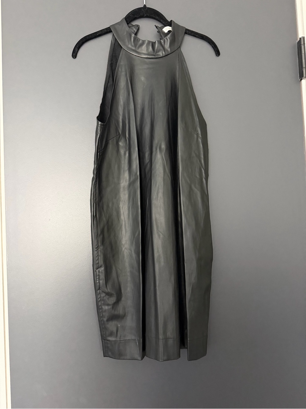 Lola Grace Sleeveless Faux Leather Black Shift Dress
